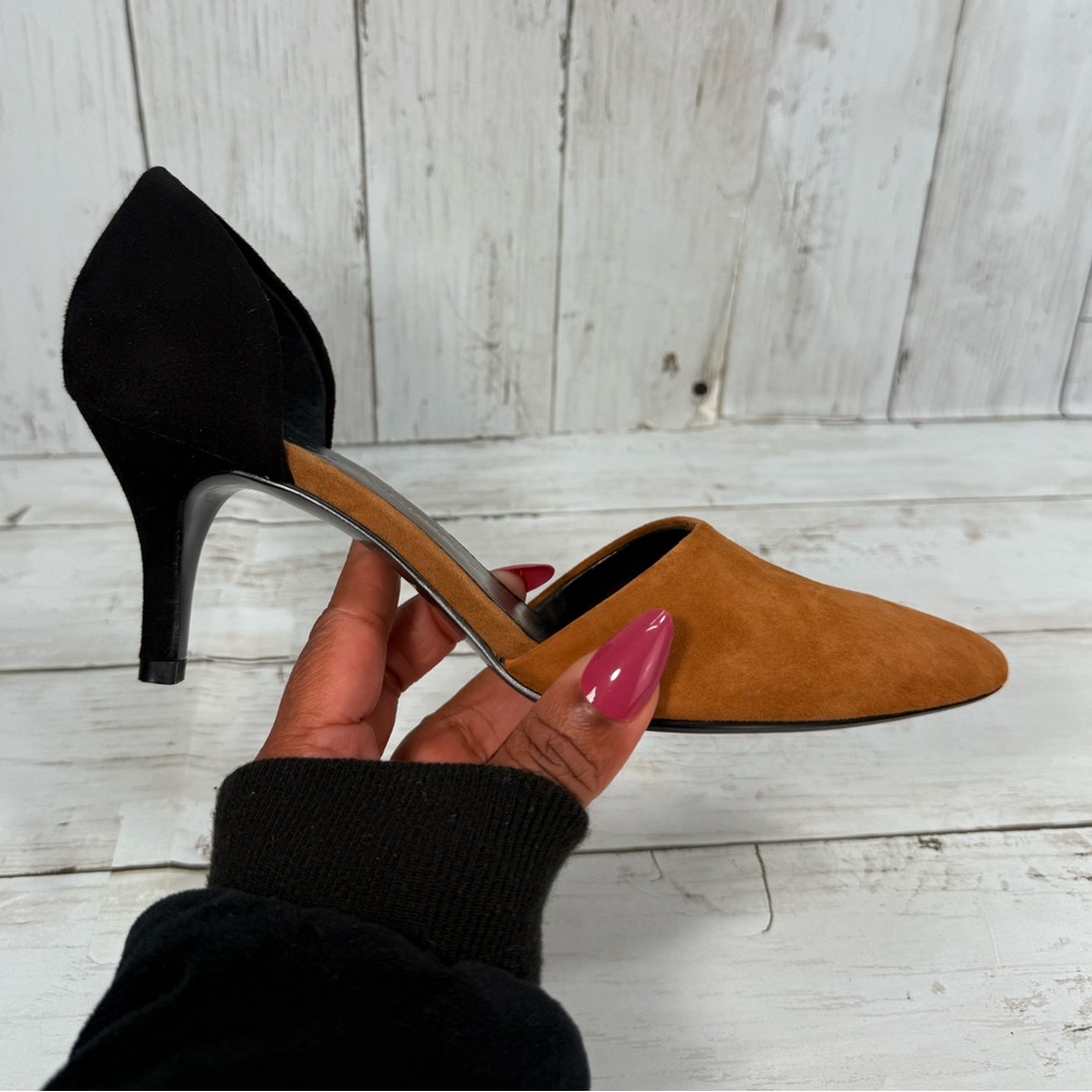 CHINESE LAUNDRY Colorblock Suede Black Tan Pumps Mid Heels Pointy Toe Size 7